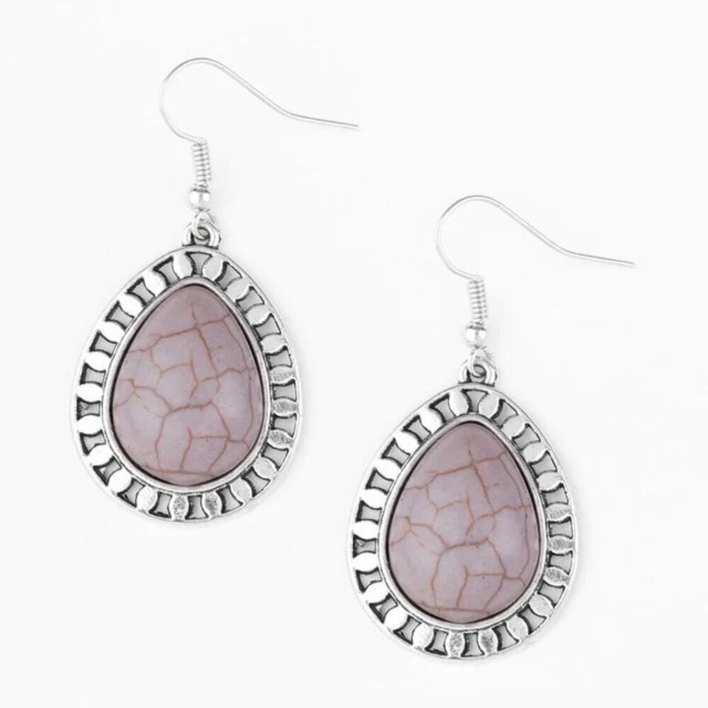 Paparazzi Jewelry Accessories - Sahara Serenity - Silver Earrings - Vintage - Picture 4 of 4